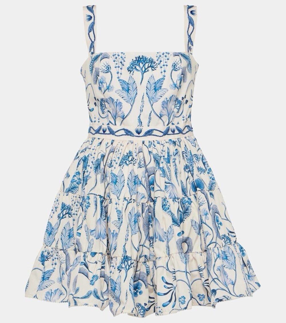 NWT Aqua by Agua Bendita Lima Habitat Cotton Poplin Mini Dress L Blue White